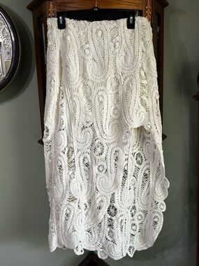 Ultra Pink Granny Crochet Side Slit MIDI Skirt Large